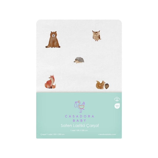 Forest Amigos 100% Cotton Satin Baby Fitted Sheet - 120X200cm
