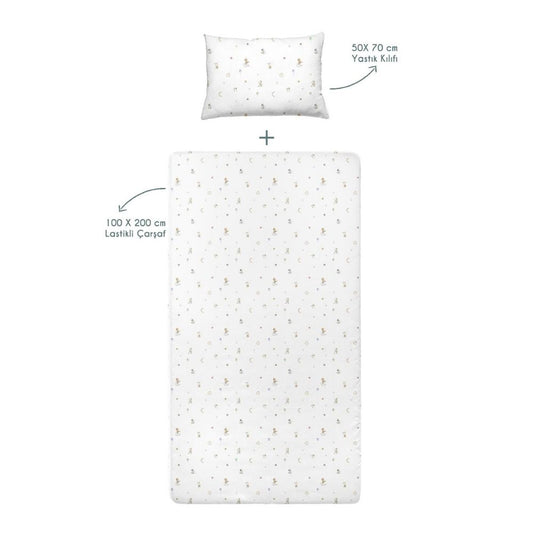 Circus 100% Cotton Satin Baby Fitted Sheet Set - 100x200 cm + 50x70 cm