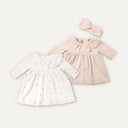 3'lü %100 Organik Pamuk Çiçekli Elbise Toka Seti