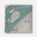 Whale Pattern Embroidered 100% Organic Cotton Velour Swaddle Towel 80 x 80 cm