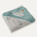 Whale Pattern Embroidered 100% Organic Cotton Velour Swaddle Towel 80 x 80 cm