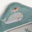 Whale Pattern Embroidered 100% Organic Cotton Velour Swaddle Towel 80 x 80 cm