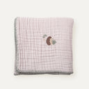 %100 Organik Pamuk Kirpi Nakışlı Çoban Dikişli Müslin Battaniye 100 x 100 cm