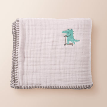 100% Organik Pamuk, Timsah Nakışlı, Çoban Dikişli, Müslin Battaniye