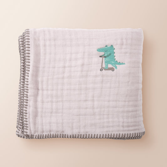 100% Organik Pamuk, Timsah Nakışlı, Çoban Dikişli, Müslin Battaniye