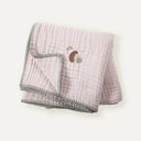 %100 Organik Pamuk Kirpi Nakışlı Çoban Dikişli Müslin Battaniye 100 x 100 cm