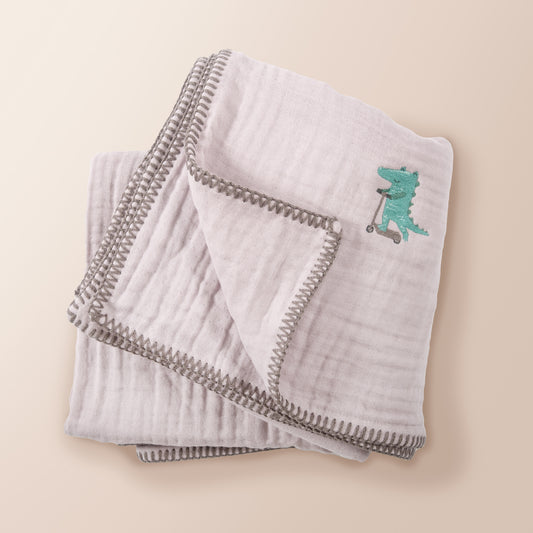 100% Organik Pamuk, Timsah Nakışlı, Çoban Dikişli, Müslin Battaniye