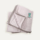 %100 Organik Pamuk Timsah Nakışlı Çoban Dikişli Müslin Battaniye 100 x 100 cm