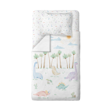 Dino-Bettbezug-Set für Einzelbett, 100 % Bio-Baumwollsatin