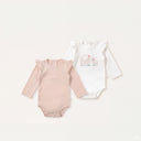 2'li %100 Organik Pamuk Bebek Fırfırlı Uzun Kollu Body Seti