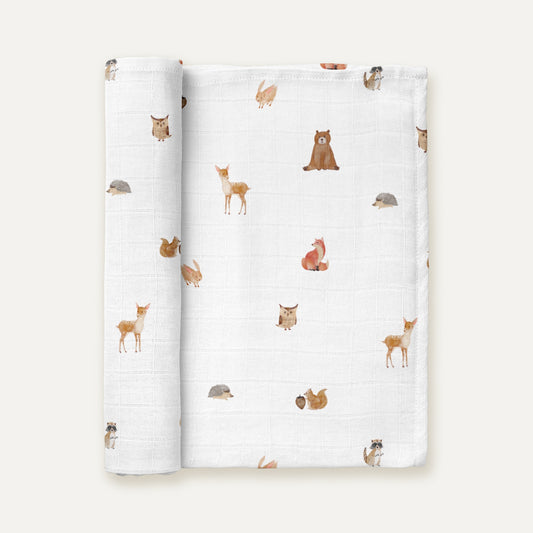 Forest Amigos 100% Organic Cotton Washed Muslin Blanket - 115x115 cm