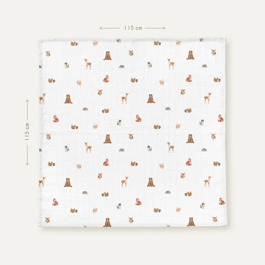 Forest Amigos 100% Organic Cotton Washed Muslin Blanket - 115x115 cm
