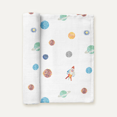 Space Planet %100 Organik Pamuk Müslin Örtü 115 x 115 cm