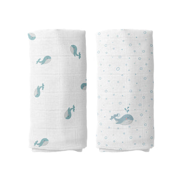 Aqua Embroidered 100% Cotton Muslin Blanket Set (90x90 cm 2-piece)
