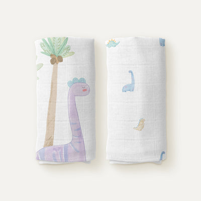 Dino 100% Organic Cotton Muslin 2-Piece Cover Set 90 x 90 cm