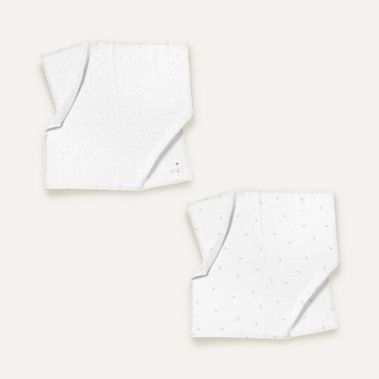 Feather Nakışlı 100% Organik Pamuk Müslin Örtü Seti (90x90 cm 2'li)