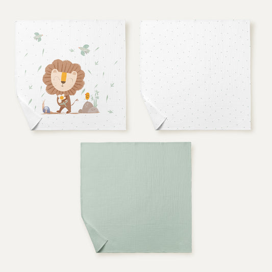 Simba %100 Organik  Pamuk, Yıkanmış Müslin Örtü Seti (55x55 cm 3'lü)