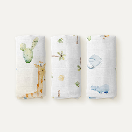 Safari 100% Organik Pamuk Müslin Örtü Seti (70x70 cm 3'lü)