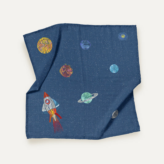 Space Planet %100 Pamuk Organik Müslin Örtü Seti (70x70 cm 3'lü)