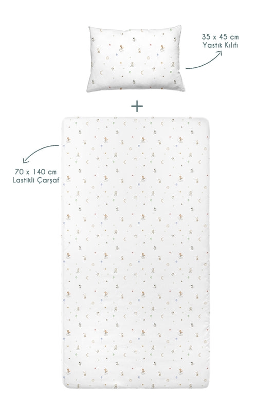Circus Spannbettlaken-Set aus 100 % Bio-Baumwollsatin – 140 x 200 x 30 + 50 x 70 cm