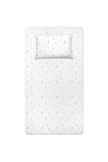 Circus Spannbettlaken-Set aus 100 % Bio-Baumwollsatin – 140 x 200 x 30 + 50 x 70 cm
