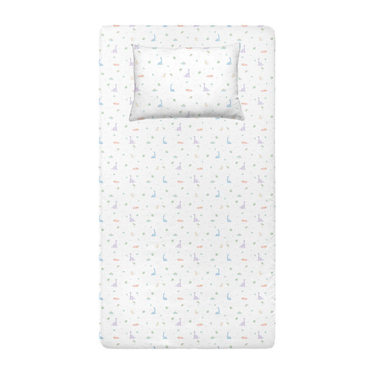 Dino 100% Cotton Satin Fitted Sheet Set 120x200cm + 50x70cm
