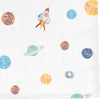 Space Planet %100 Organik Pamuk Yıkanmış Müslin Örtü - 115x115 cm