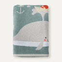 Whale Pattern Embroidered 100% Organic Cotton Velour Towel 70 x 140 cm