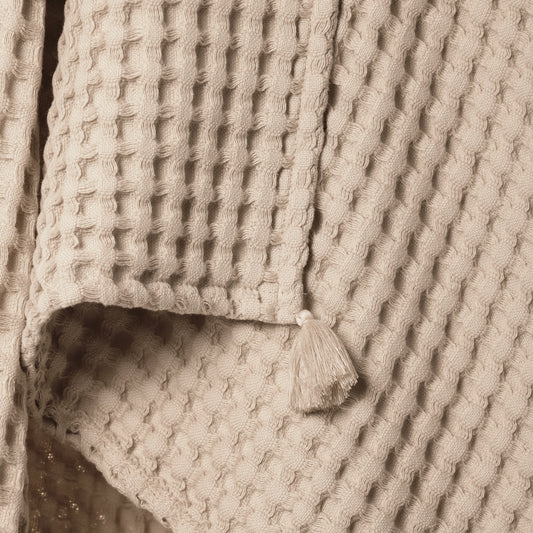 100% Organik Pamuk Tek Kişilik Waffle Pike Örtü - Bej - 160 x 220 cm