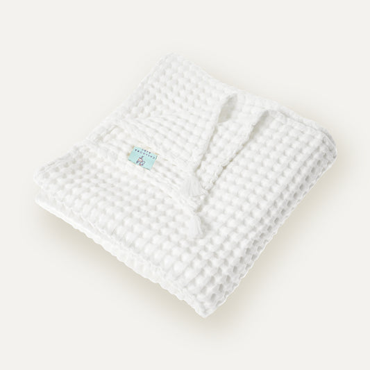 100% Organik Pamuk Tek Kişilik Waffle Pike Örtü - Beyaz - 160 x 220 cm