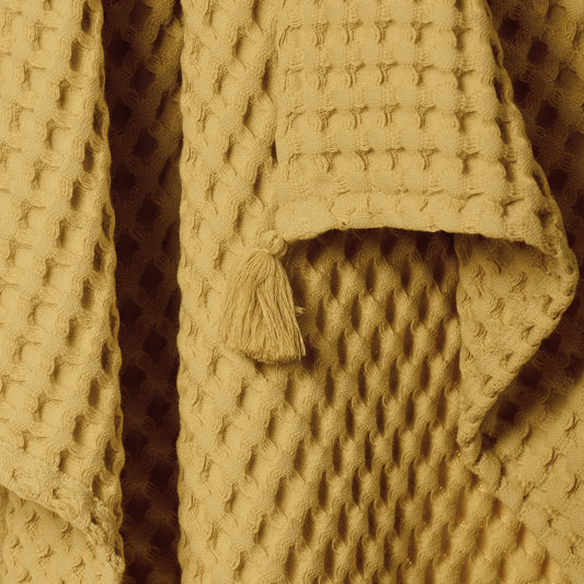 100% Organik Pamuk Bebek Waffle Pike Örtü - Hardal - 90 x 120 cm