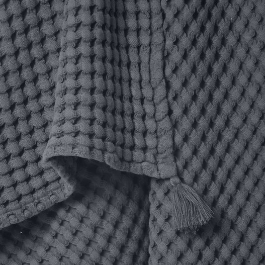 100% Organik Pamuk Tek Kişilik Waffle Pike Örtü - Koyu Gri - 160 x 220 cm