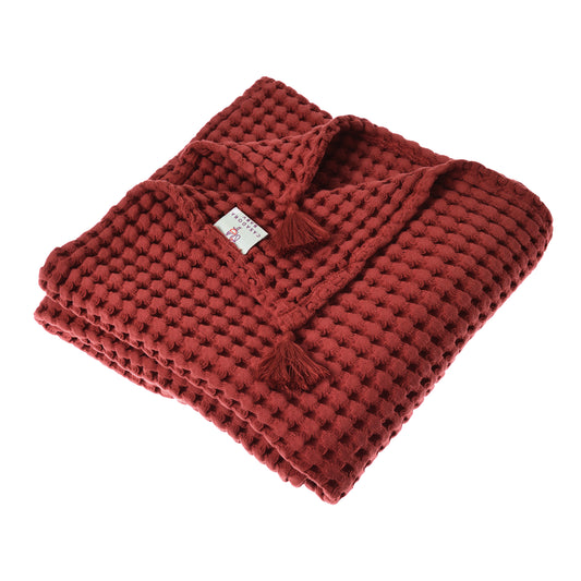 100% Pamuk Tek Kişilik Waffle Pike Örtü - Kiremit - 160 x 220 cm