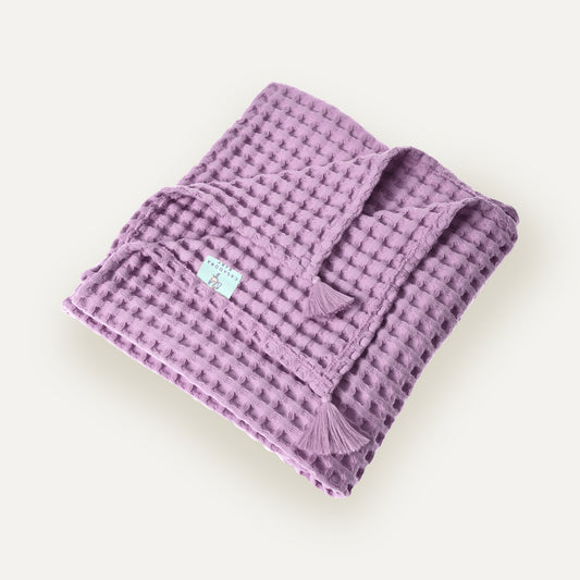 100% Organik Pamuk Tek Kişilik Waffle Pike Örtü - Lila - 160 x 220 cm