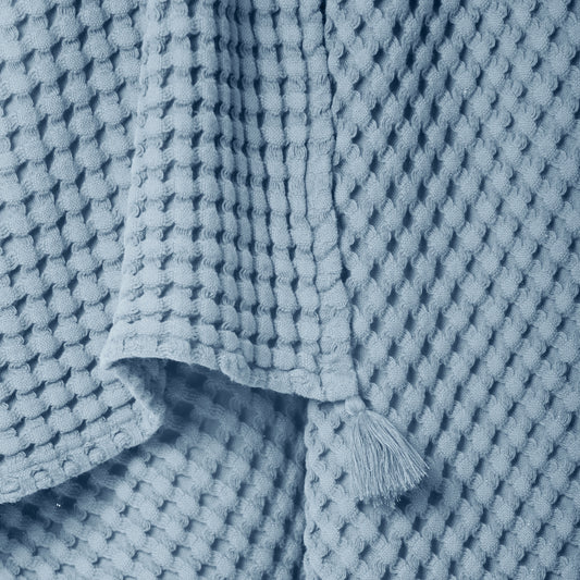 100% Organik Pamuk Bebek Waffle Pike Örtü - Mavi - 90 x 120 cm