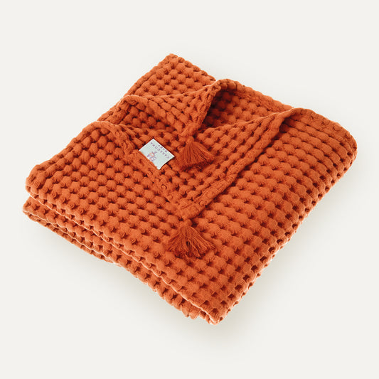 100% Organik Pamuk Bebek Waffle Pike Örtü - Turuncu - 90 x 120 cm