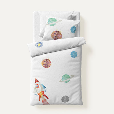 Space Planet White %100 Organik Pamuk Bebek Nevresim Takımı