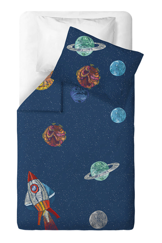 Space Planet Lacivert Tek Kişilik Çocuk Nevresim Takımı